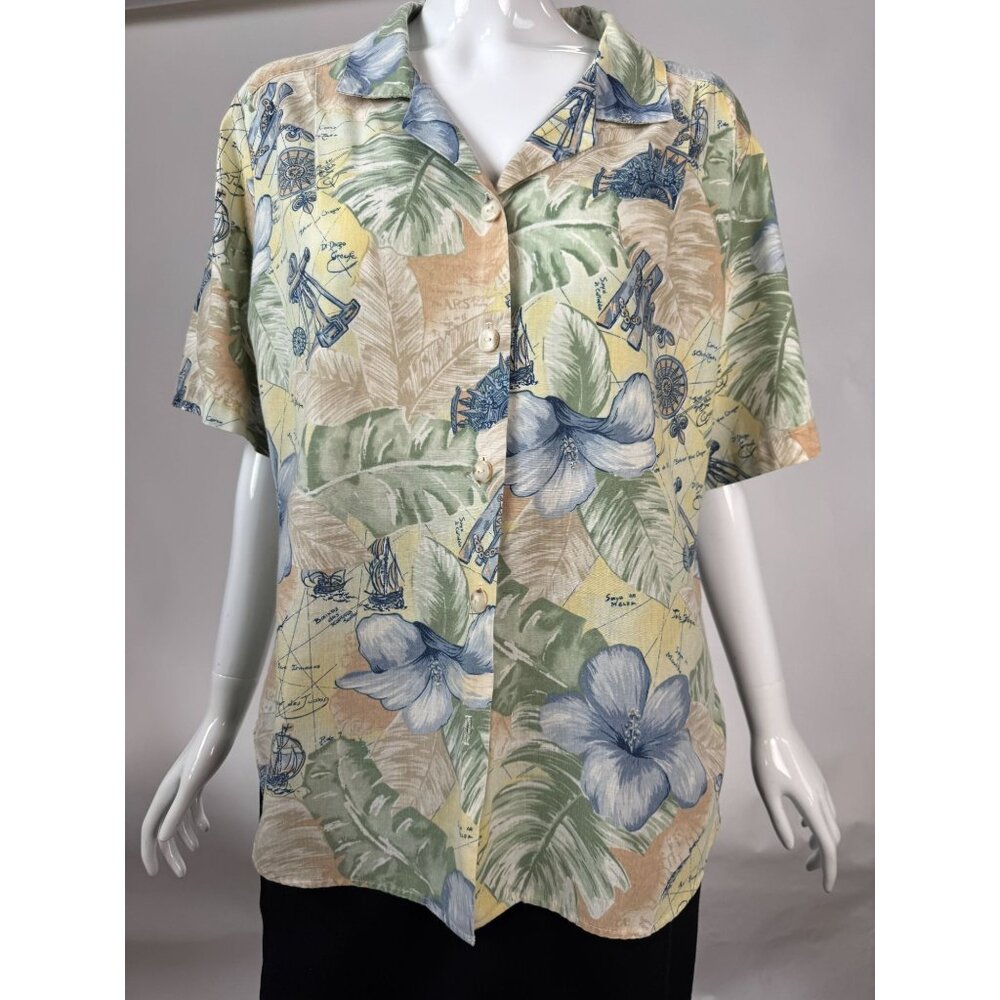 Vintage Cape Cod Sportswear Hawaiian Print Button-Up Shirt L 50% Polyester 50% C